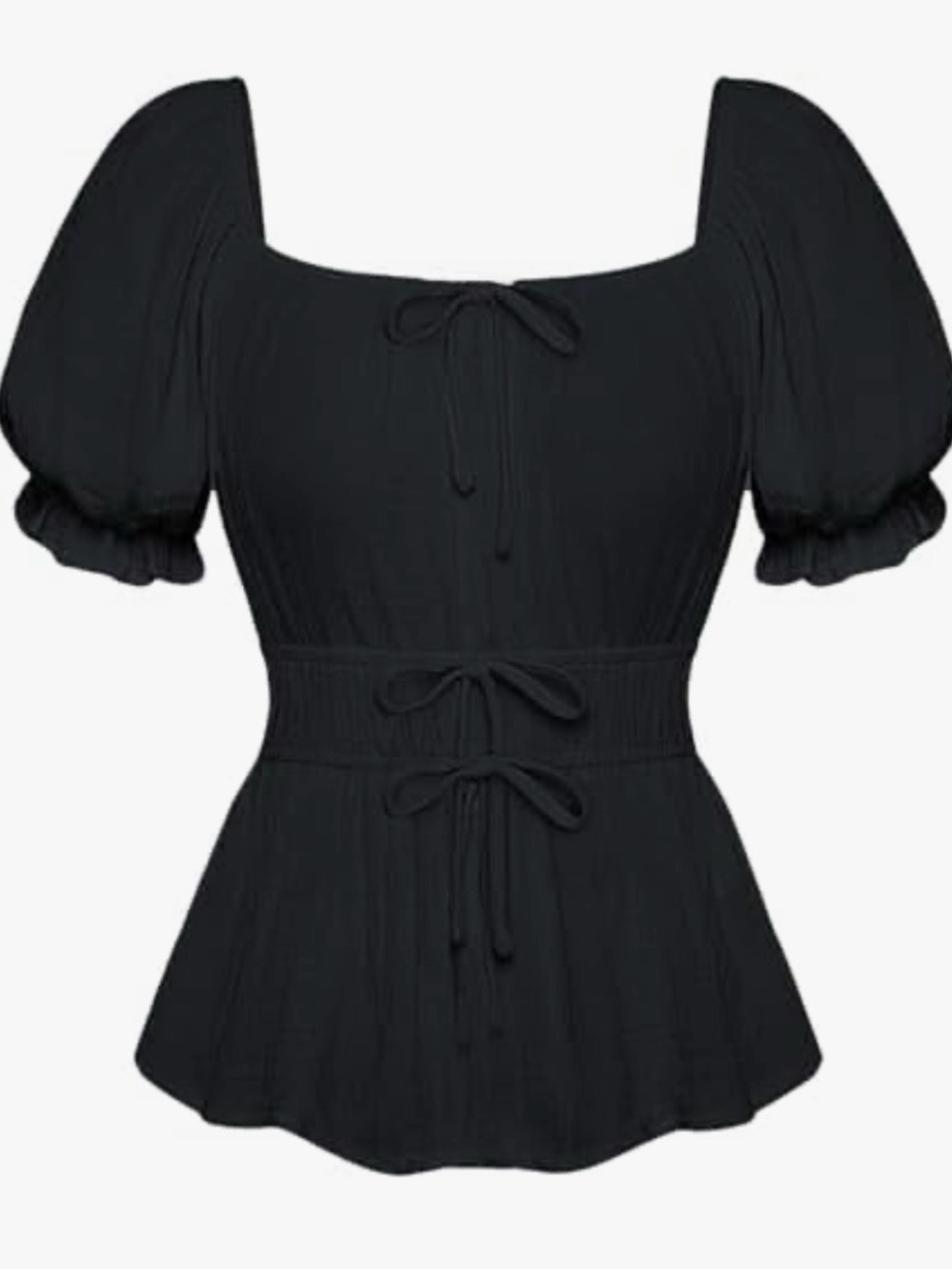 Scarlet Darkness Renaissance Square Neck Peplum Blouse Black Womens Small